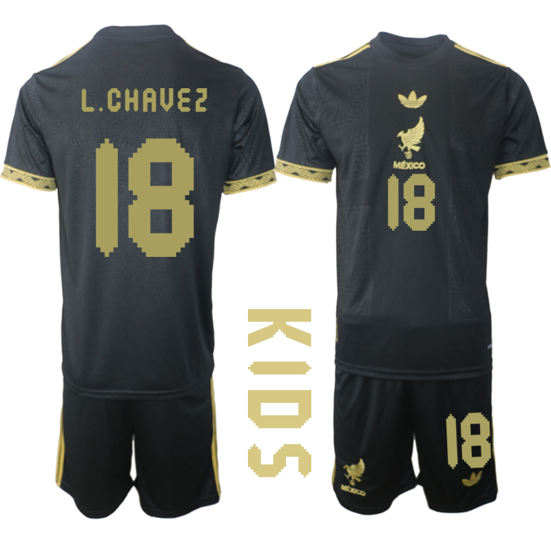 Youth 2025-2026 National Team Season Mexico Black #18 Soccer Jersey->youth soccer jersey->Youth Jersey